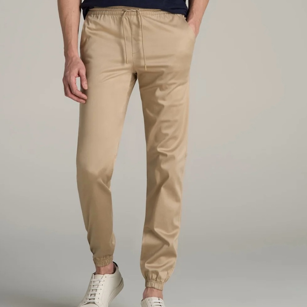Men’s Big & Tall Casual Fabric Joggers Khaki  Zip Fly Pockets Like New